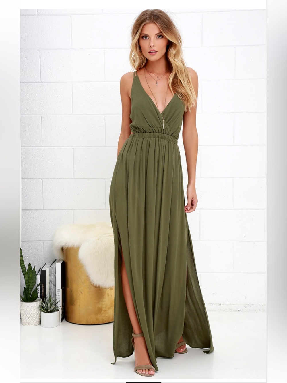 Lulus Lost in Paradise Olive Green Maxi Dress - XS